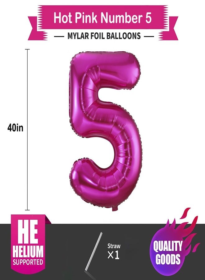 BBPOOL 5 Balloon Number Hot Pink 5 Birthday Balloon 40 inch Foil Mylar Large 5 Balloon Numbers for Birthday Party Anniversary Festival - Image 2